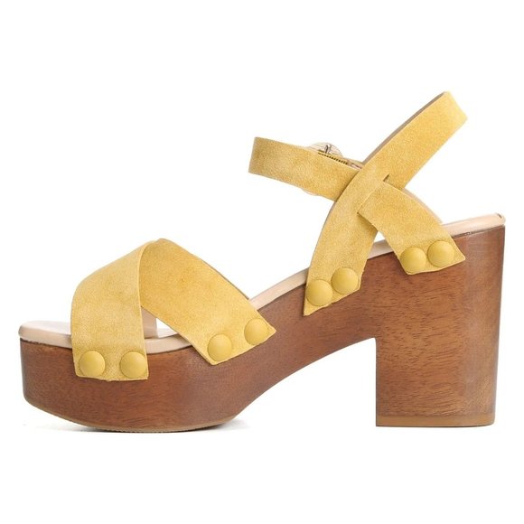 🆕 SAM EDELMAN Josefine Platform Block Heel Sandal Shoes Mustard 9 - Picture 3 of 13